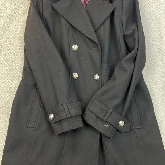 Tommy Hilfiger Womens Peacoat Wool Blend Sailor Coat Double Breast Lined Blk XL - Picture 14 of 16